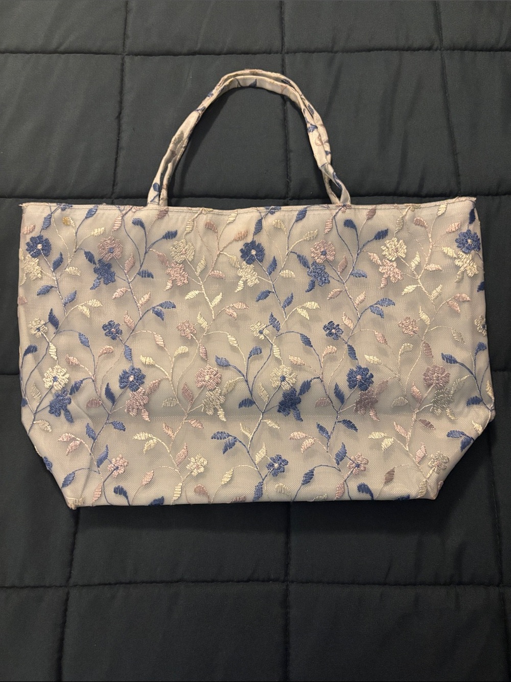 Floral Embroidered blue small Tote Bag